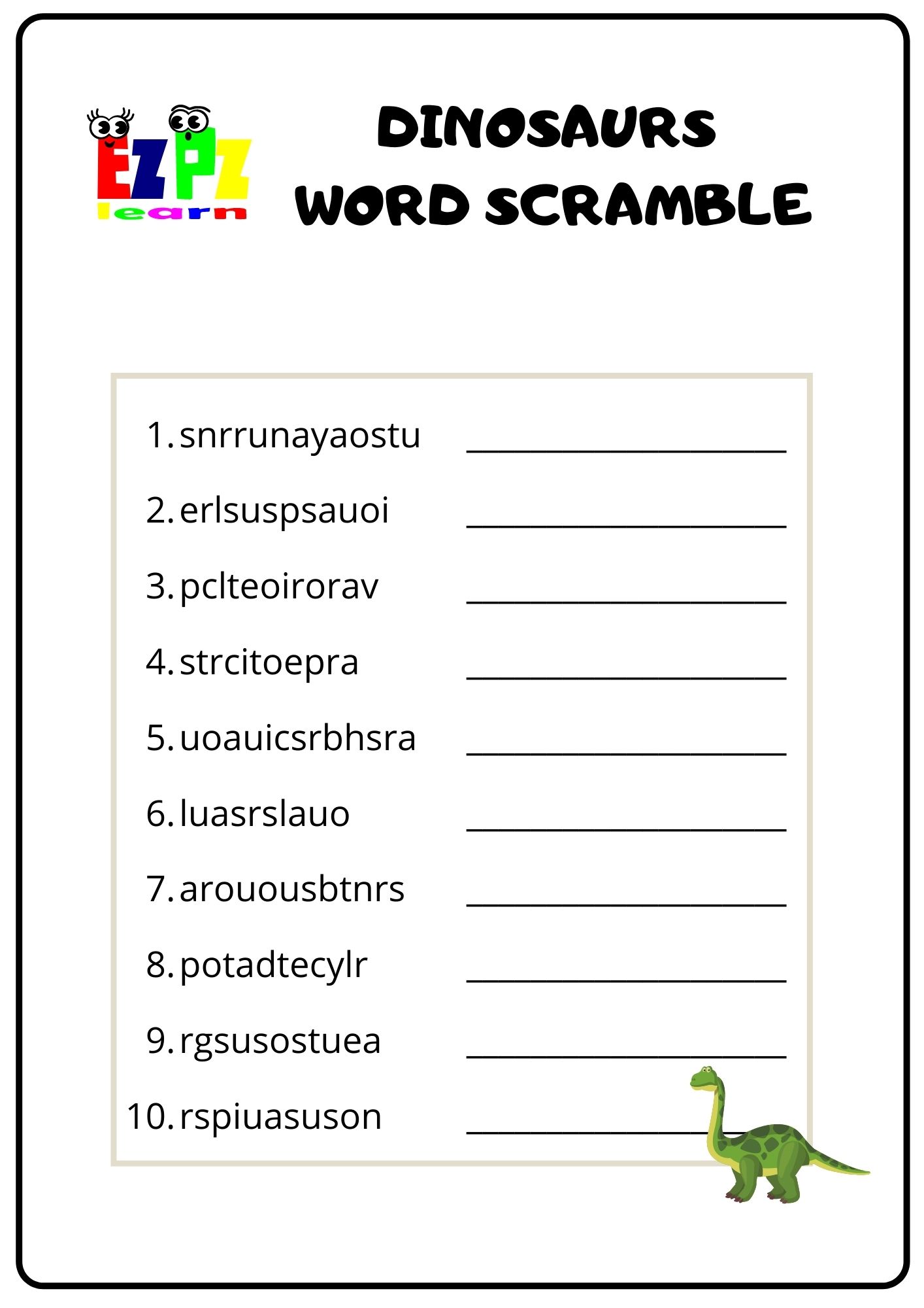 Dinosaurs Word Scramble